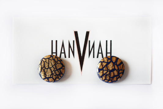 Navy and gold crackled studs | Earrings